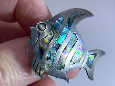 #ad Fish Angelfish Abalone MR Vintage Sterling Silver Pin Brooch V 3405 $44.99