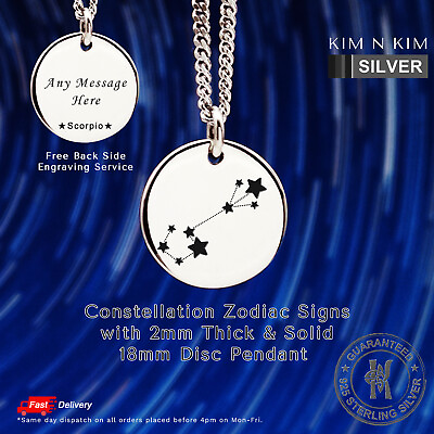 #ad 925 Silver Zodiac Necklace ✔️Horoscope✔️Constellation Name✔️Star Sign✔️Engraving GBP 24.50