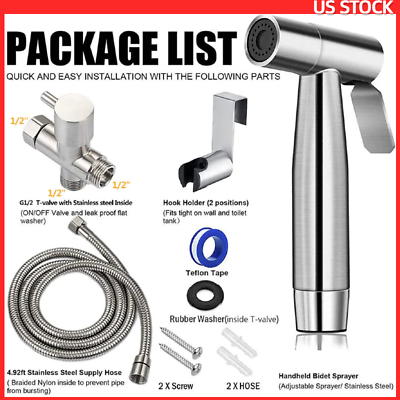 #ad Handheld Bidet Spray Shower Head Shattaf Toilet With Long Hose Stainless Steel $14.01