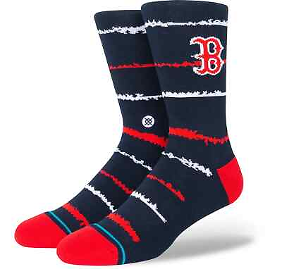 #ad Stance Boston Red Sox Navy Chalk Crew Sock Large Blue Red White New NWT $16.99