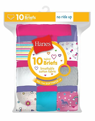 #ad Girls Underwear Briefs 10 Pack 100% Cotton Hanes Preshrunk No Ride Up Tag Free $14.99