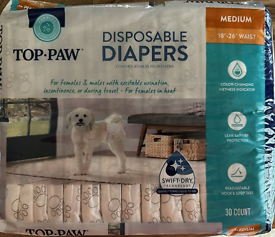 #ad Top Paw 30 Count Disposable Female Male Dog Diapers Size Medium 18#x27; 26quot; Waist $22.77