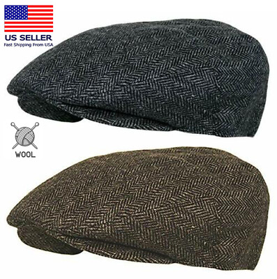 #ad Men#x27;s Premium 100% Wool Classic Flat IVY Herringbone newsboy Collection Hat $24.99