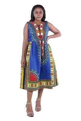 #ad African Print Dashiki Short Dress Blue One Size $25.00