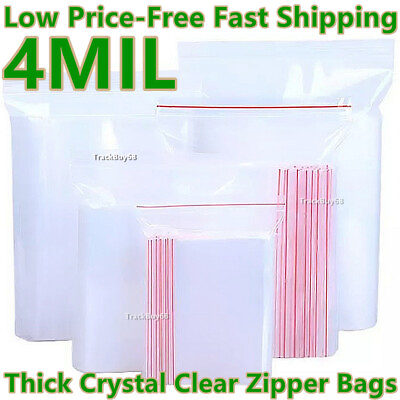 #ad 100 Thick Clear Reclosable Zipper Bags 4Mil Zip Small Large Plastic Lock Jewelry $6.95