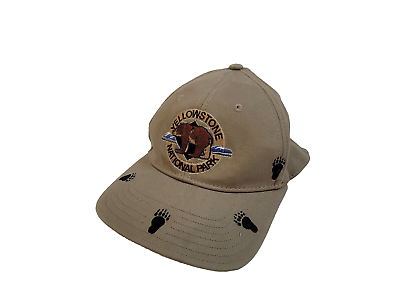 #ad Yellowstone National Park Hat Cap One Size Fits All Bear Embroidered Tan $14.99
