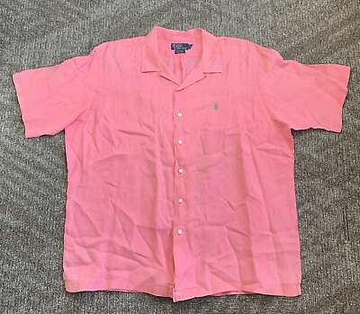 #ad Polo Ralph Lauren Caldwell Shirt Men’s XXL Pink Linen Vintage Camp Pocket Pony $32.00
