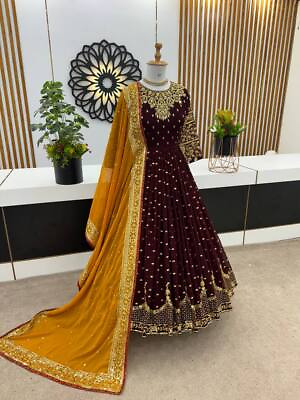 #ad New Launching Indian Wedding Wear Faux Georgette Gown With Designer Dupatta $58.00