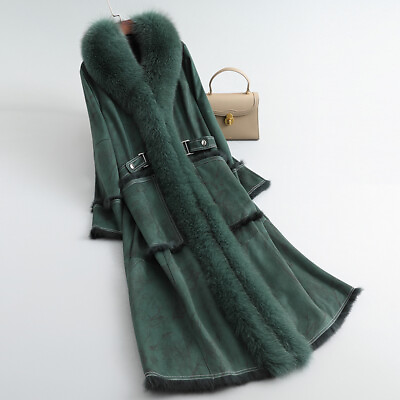 #ad Winter Fox Fur Collar Coat Women#x27;s Slim Jacket Genuine Leather Rabbit Fur Parkas $467.98