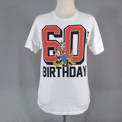 #ad Disney Shirt men#x27;s medium White Mickey Mouse Pluto Goofy 60th anniversary $11.63