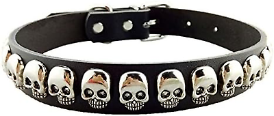 #ad Dog Puppy PU Leather Collar with Fashion Cool Skull Studded Adjustable Soft D... $14.99