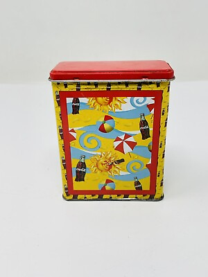 #ad Coca Cola Tin. Decorated for Fun in the Sun and Lots of Coke Bottles. Hinged lid $8.11