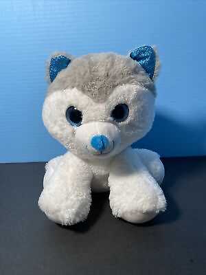 #ad Toy Factory Plush Dog Husky Stuffed Animal Blue Glitter Ears amp; Eyes Sitting 10quot; $6.99