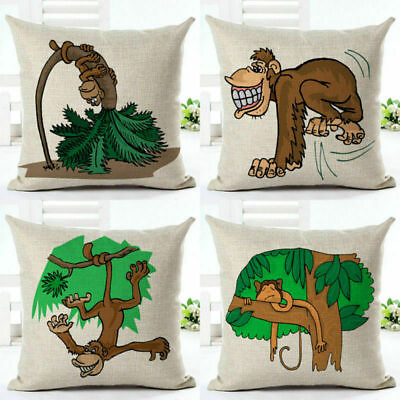 #ad Cushion Pillow Throw Cartoon Cotton Case 18quot; Sofa monkey Linen Cover Home Decor $6.98