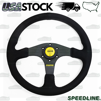 #ad Universal 350mm Racing Steering Wheel w Suede Leather Arrow Horn For MOMO Hub $65.40