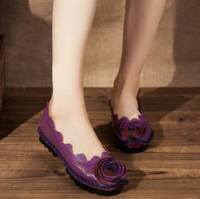 #ad Lady Leather Floral Slip On Loafers Casual Shoes Soft Comfort Retro Flat Heel $29.11