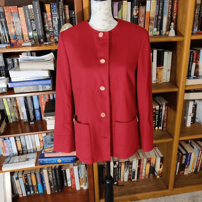 #ad agnona made in italy red 100% cashmere 5 button collarless light coat sz M L euc $125.00