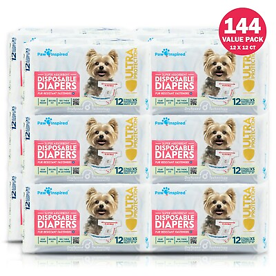 144ct Paw Inspired Dog Diapers Female Disposable Puppy Diapers for Dogs in Heat $89.95