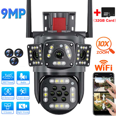 #ad 2 Lens 4K WiFi IP Camera Wireless Outdoor CCTV PTZ Home Security IR Cam 10x Zoom $54.99