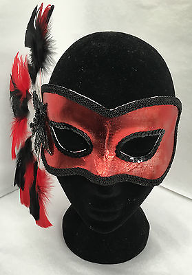 #ad New Masquerade mask red black feathered miss leila full sequins carnival ball AU $28.95