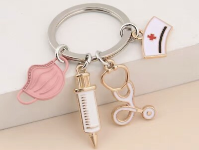 #ad Keychain Nurse Medical Appreciation Charm Keychain Ring Gift Pink White Red $1.99