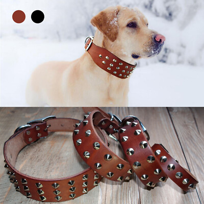#ad #ad Rivets Studded Thick Genuine Leather Dog Collars for Small to Large Dogs $23.99