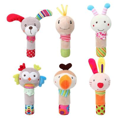 #ad Hand Rattles Squeaker Sticks Handbells Stuffed Hand Grip Toys Infant Newborn $7.73