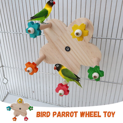 #ad Bird Parrot Perch Wheel Toy Wooden Parrot Swing Pet Stand Cage Play Supplies AU $23.66