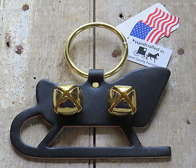 #ad Christmas Sleigh Bell Dog Door Chime Amish Handmade USA Brass Leather Holiday $24.97