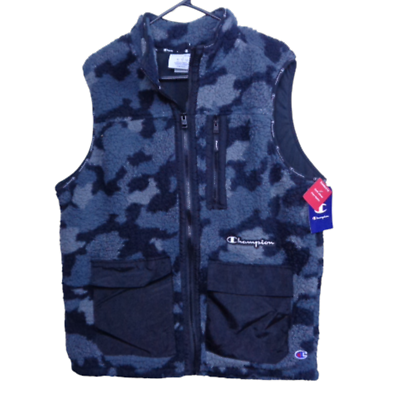 #ad Champion Camo Zip Up Fleece High Pile Cozy Vest pockets Mens Size Large $28.98