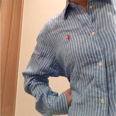 #ad Popular Ralph Lauren Linen Shirt White Blue $169.62