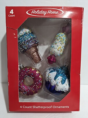 #ad 4 Shatterproof Christmas Ornaments Candy Cupcake Ice Cream amp; Donut Kids Pets $14.99