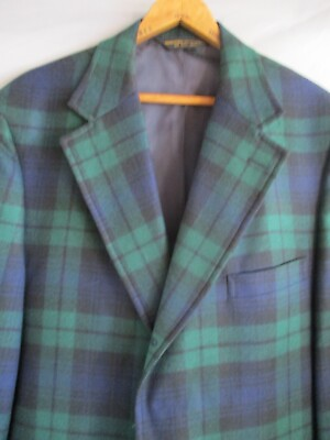 #ad Blackwatch tartan plaid blue green union made 3 button blazer coat jacket 42L $89.99