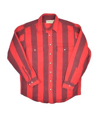 #ad Vintage St Johns Bay Striped Flannel Shirt Mens L Tall Red Long Sleeve Button Up $24.72