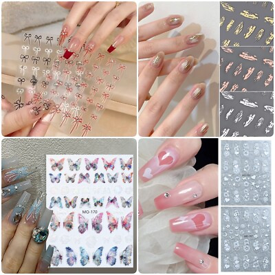 #ad Nail Stickers 3D Self Adhesive Sliders Nail Art Decoration Decals DIY Star Heart $0.99