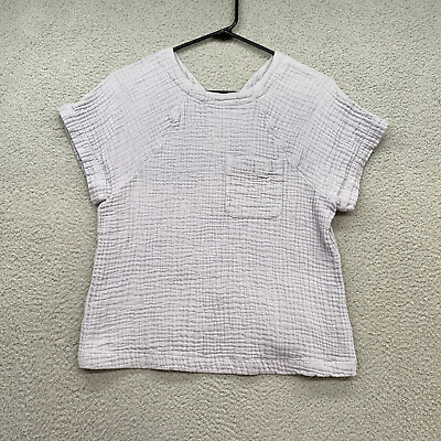 #ad Madewell Top Womens XS Gauze Gray Lavender Short Sleeve Button Back Beachy $18.95