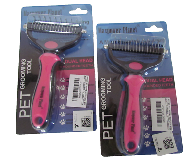 #ad Two Maxpower Planet Pet Dog Cat Grooming Brush Double Sided Shedding Pink $13.95