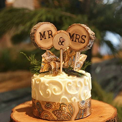 #ad 3 Pcs Mramp;Mrs Toppers Natural Wood Cake Decoration Chic Rustic Wedding Mr Mrs Let $12.95