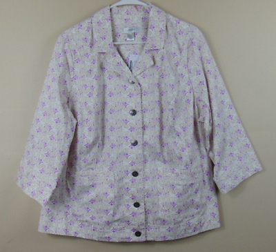 #ad CJ Banks New Button Front Jacket Top 1x Floral Short Sleeve Collared Womens $13.98