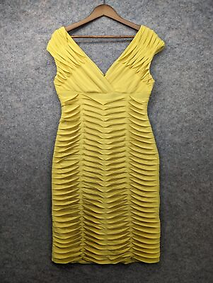 #ad Adrianna Papell Dress Womens 12 Yellow V Neck Layered Bodycon Evening Cocktail $36.00