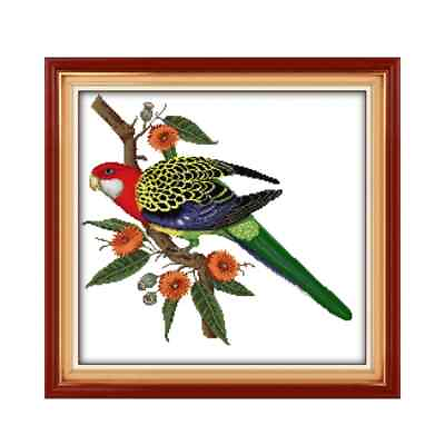 #ad DIY Cross Stitch Parrot Flower Canvas Printed Needle Works Handmade Embroidery $99.20