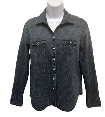 #ad American Eagle Outfitters Pearl Snap Denim Shirt Womens Jrs Medium Dark Blue LS $19.04