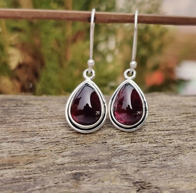 #ad 925 Sterling Silver Red Garnet Long Dangle Earrings Jewelry Gift $61.40