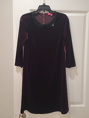 #ad Betsy Johnson wine velvet dress embellished collar 8 NWT $34.00