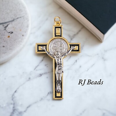 #ad 2 7 8quot; · Gold Saint St Benedict Black Crucifix Crosses · Rosary Charm Pendant $12.75