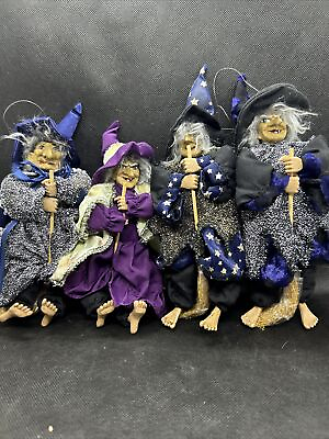 #ad VTG GANZ FLYING WITCH ON BROOMSTICK HALLOWEEN SET OF 4 WITCHES NOS amp; NIB $29.99