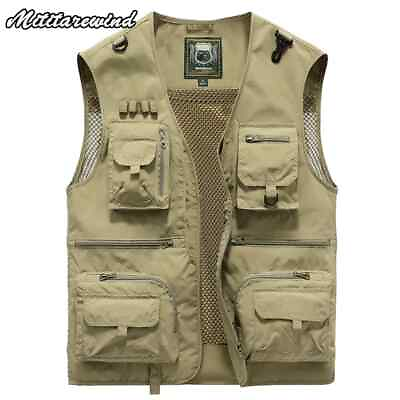 #ad Summer Outdoor Cargo Vest Men Multi Pocket Fishing Photography Coat Jackets $43.22