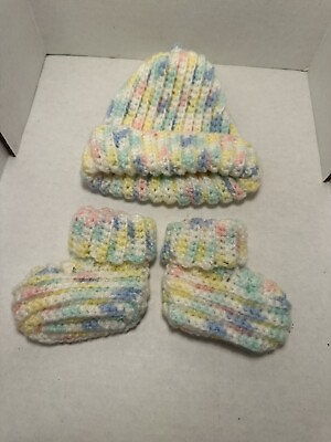 #ad newborn knitted hat with booties baby boys or girls $9.00