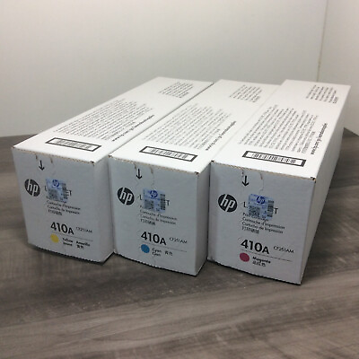 #ad Genuine HP 410A Color Toner Y C M CF411A CF412A CF413A Set of 3 New amp; MINT $249.95
