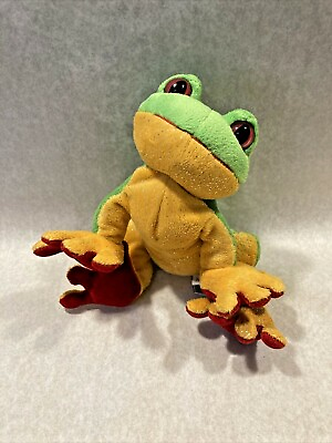 #ad GANZ Adorable TREE FROG Plush 7quot; x 9quot; Green Yellow and Red Excellent Cond. $5.99
